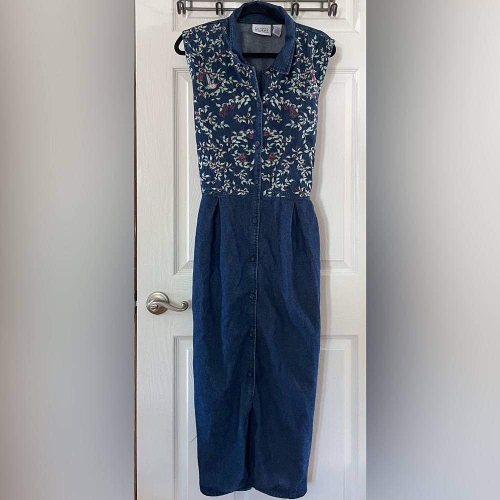 Wildlife Federation Denim Midi Dress with Embroidered Floral Bodice